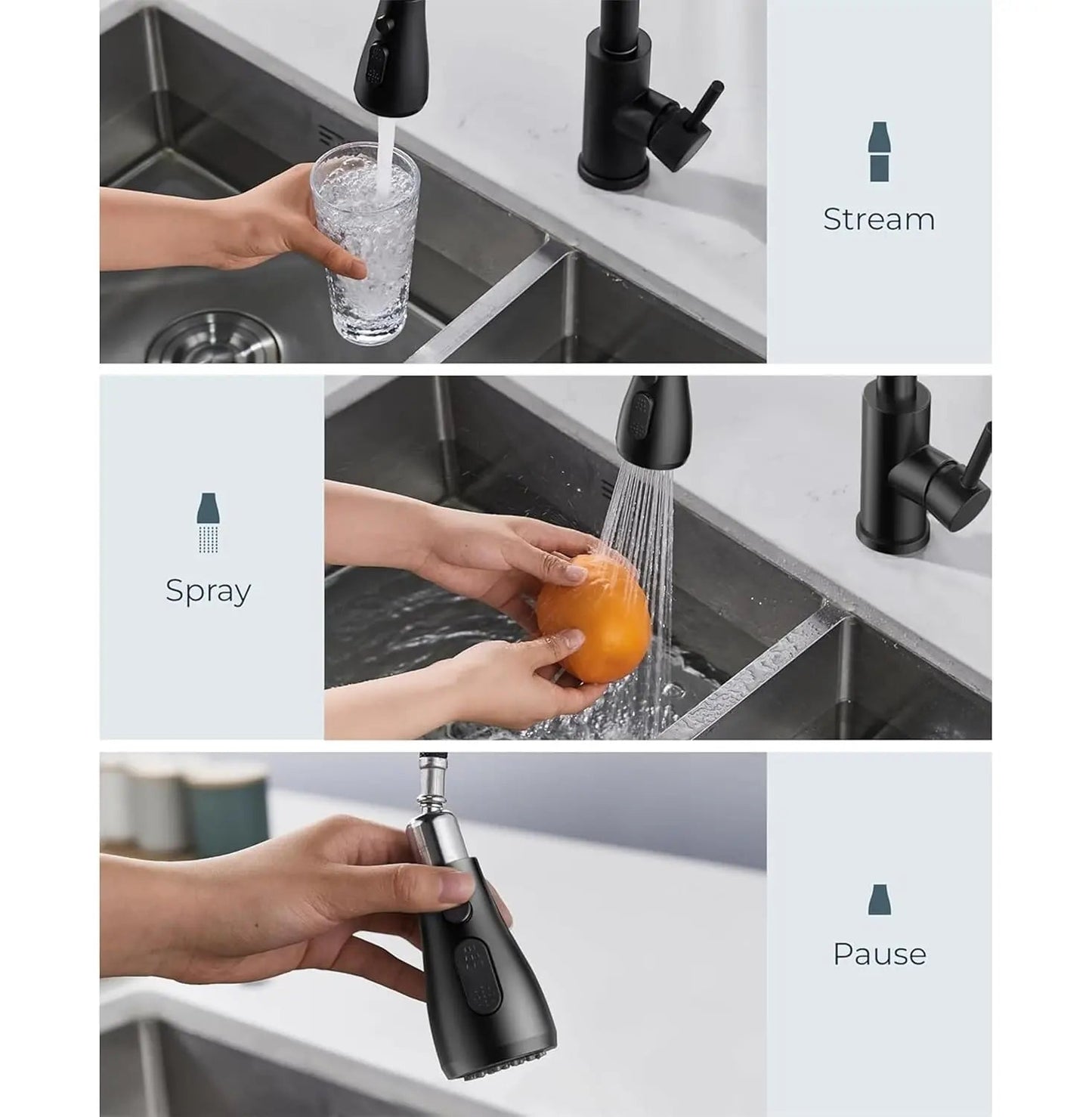 Fossa Heavy SUS 304 Stainless Steel Silver Single Lever Sink Hot & Cold Water Mixer Pull Down Tap Kitchen Sink Faucet with Pull Out Sprayer for... (Black)-4