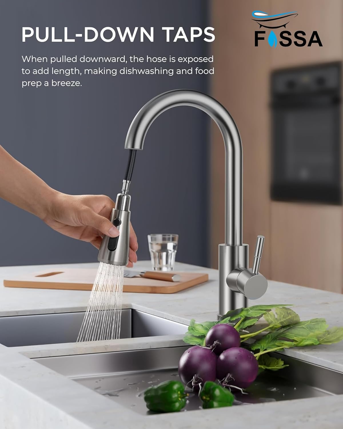 Fossa Heavy SUS 304 Stainless Steel Silver Single Lever Sink Hot & Cold Water Mixer Pull Down Tap Kitchen Sink Faucet with Pull Out Sprayer for Silver (Heavy)-1