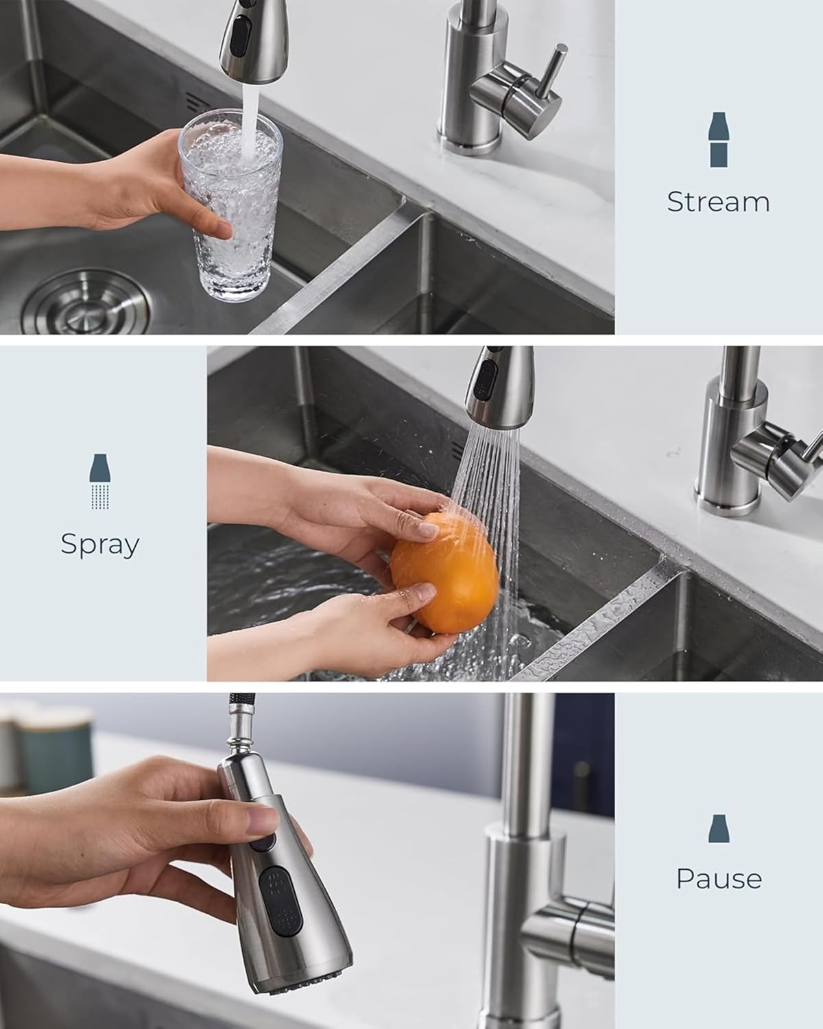 Fossa Heavy SUS 304 Stainless Steel Silver Single Lever Sink Hot & Cold Water Mixer Pull Down Tap Kitchen Sink Faucet with Pull Out Sprayer for Silver (Heavy)-2