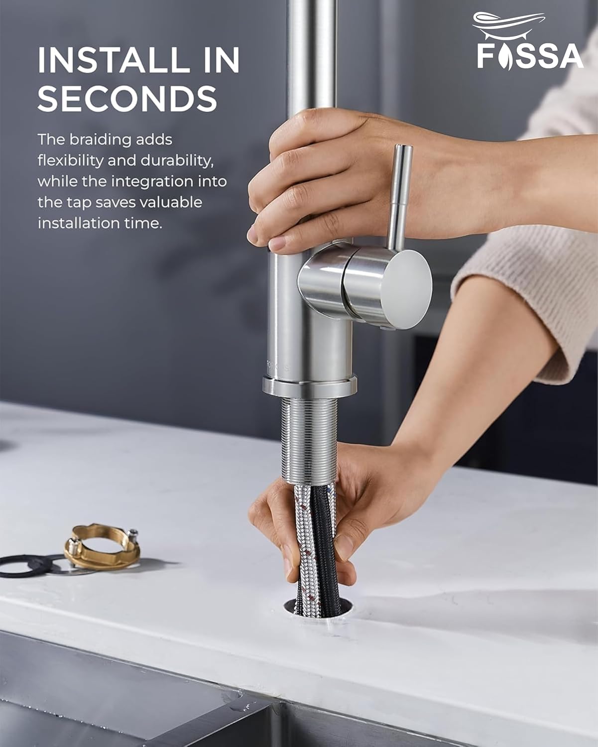 Fossa Heavy SUS 304 Stainless Steel Silver Single Lever Sink Hot & Cold Water Mixer Pull Down Tap Kitchen Sink Faucet with Pull Out Sprayer for Silver (Heavy)-3