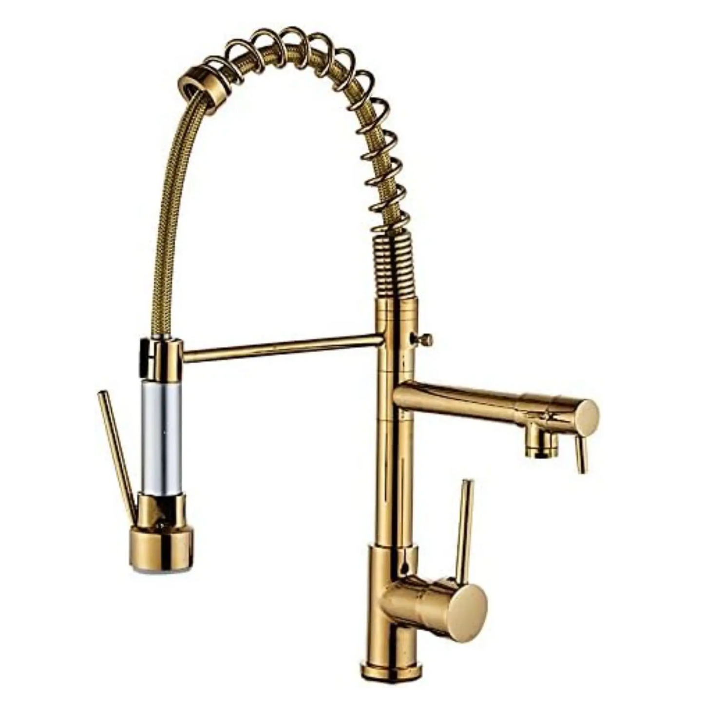 Fossa Kitchen Tap Kitchen Faucet Brushed Nickel Pull Down Kitchen Tap Single Handle 360 Degree Rotating Cold Hot Water Mixer Sink Taps Chrome (Gold)-0