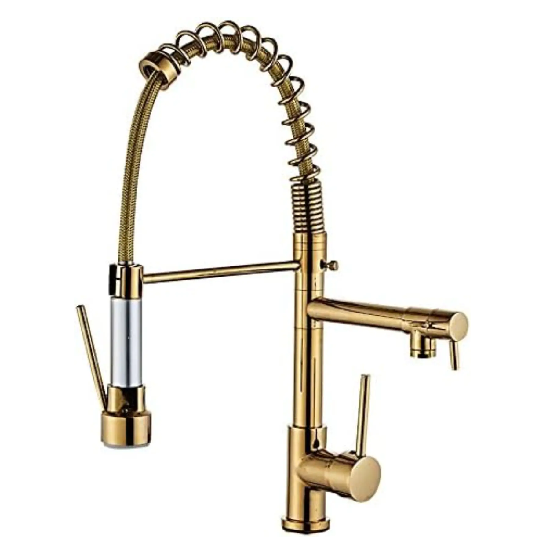 Fossa Kitchen Tap Kitchen Faucet Brushed Nickel Pull Down Kitchen Tap Single Handle 360 Degree Rotating Cold Hot Water Mixer Sink Taps Chrome (Gold)-0