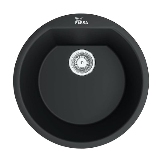 Fossa 18"x18"x08" Inch Round Bar Sink, Thicken Single Bowl Kitchen Sinks, Quartz German Engineered Technology Kitchen Sink Easy-to-Clean Sink for Outdoor Indoor Catering Restaurant Hospital (Black)-0