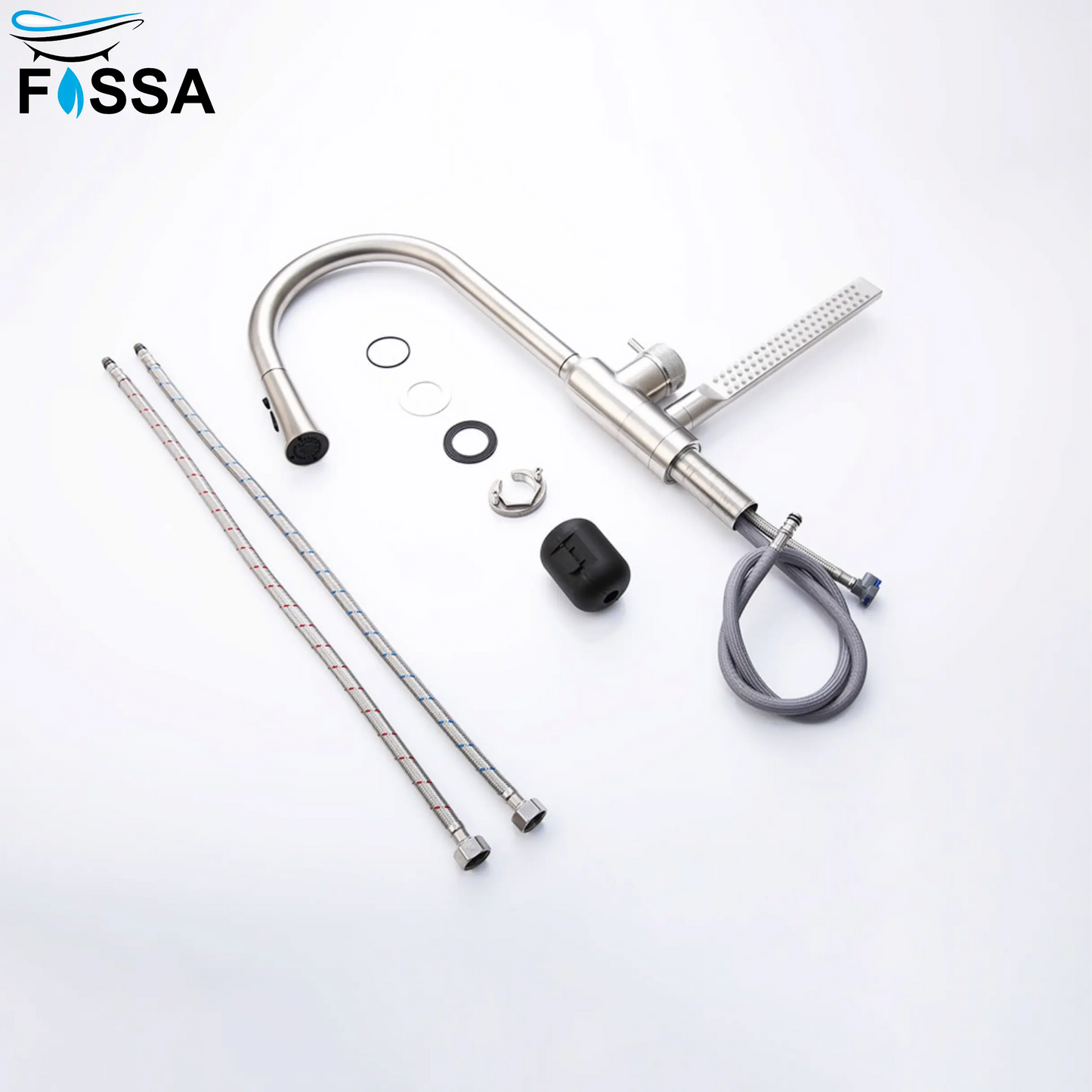 Fossa Integrated Waterfall Faucet Taps in-Built Shower Hot & Cold Water Supply and Pull-Out Faucet Taps 3 Way Multifunction Oprating Silver-3