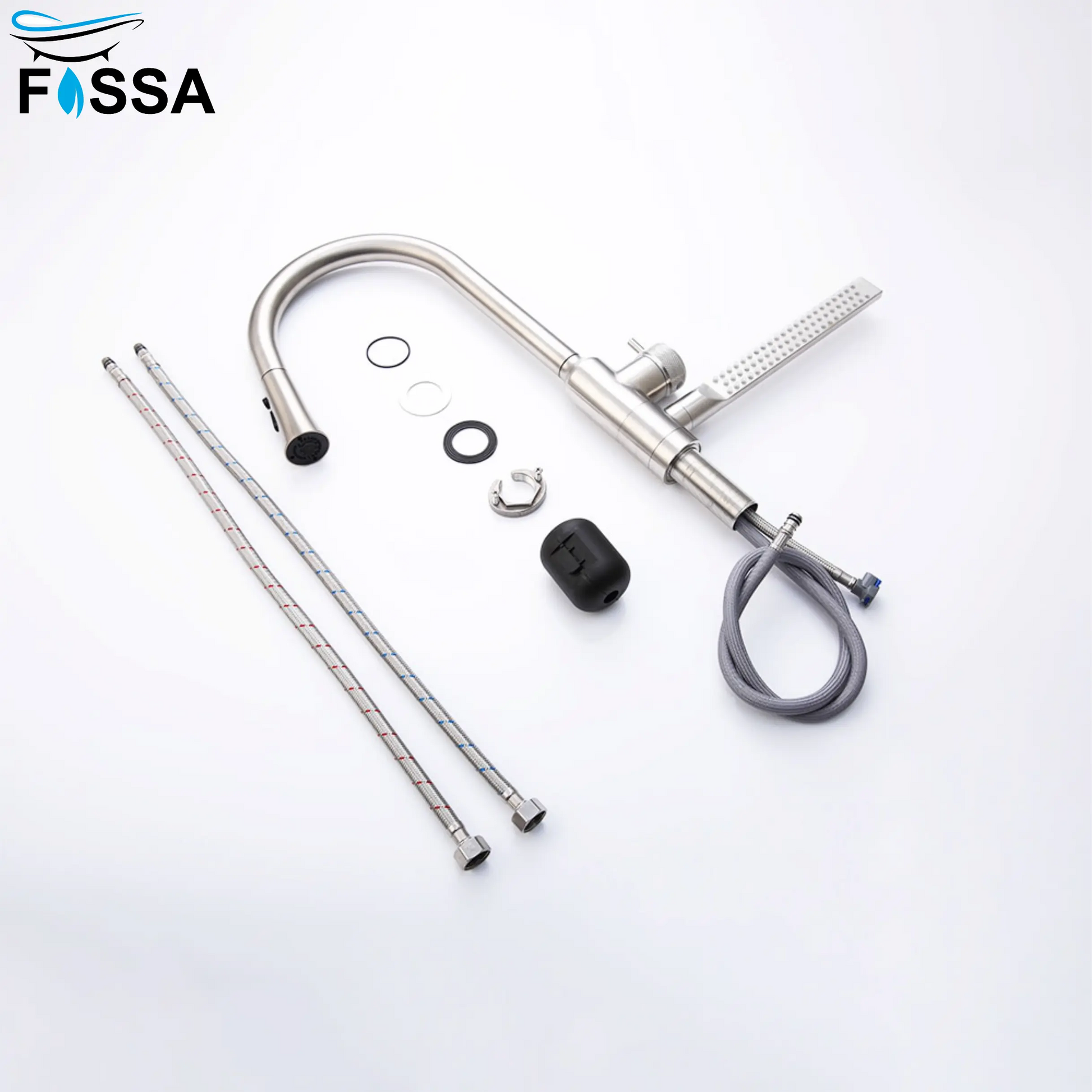 Fossa Integrated Waterfall Faucet Taps in-Built Shower Hot & Cold Water Supply and Pull-Out Faucet Taps 3 Way Multifunction Oprating Silver-3