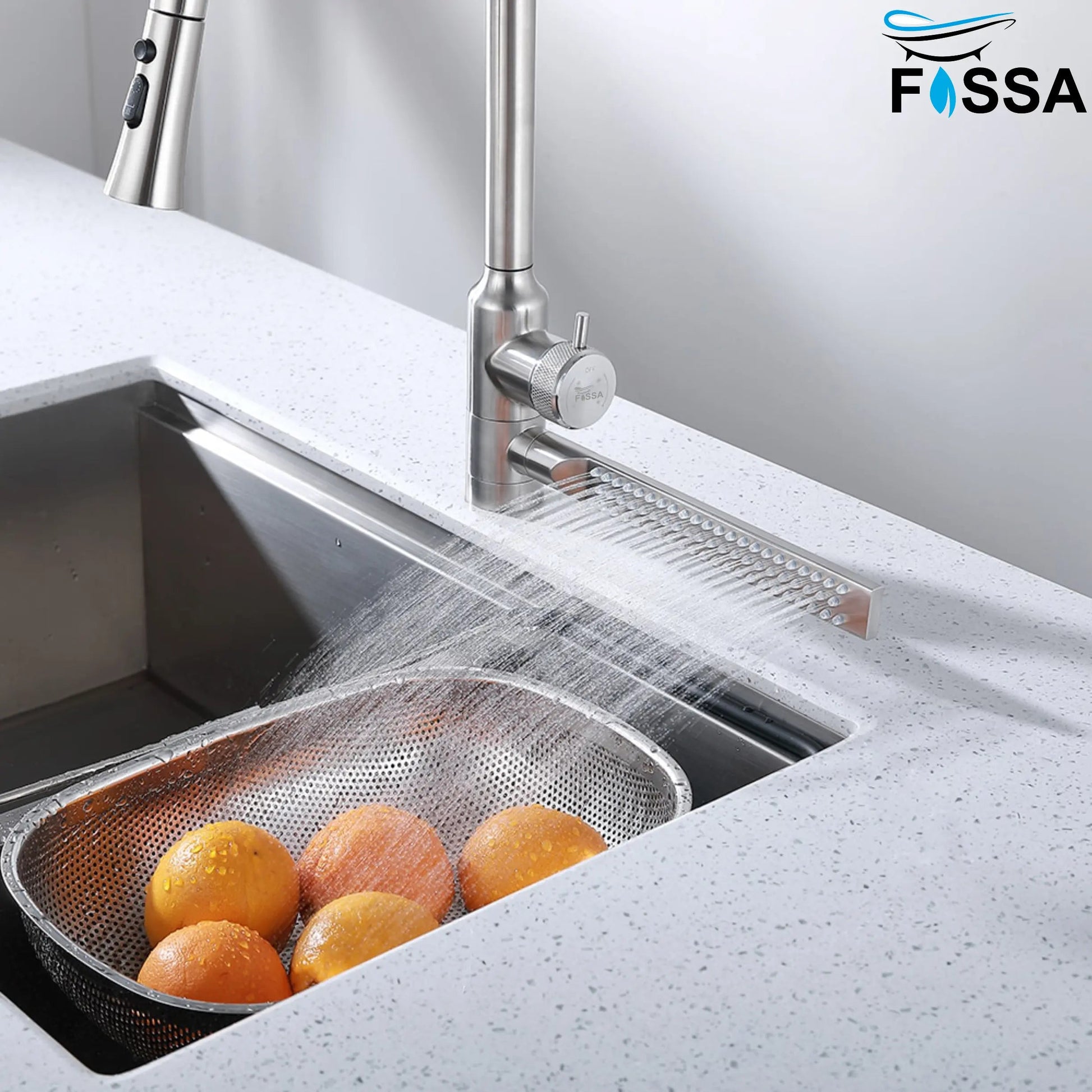 Fossa Integrated Waterfall Faucet Taps in-Built Shower Hot & Cold Water Supply and Pull-Out Faucet Taps 3 Way Multifunction Oprating Silver-2