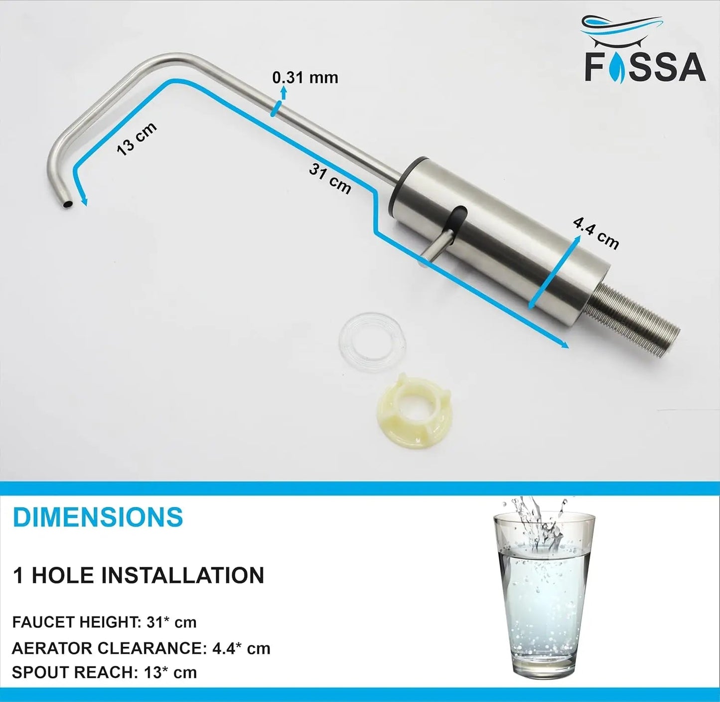 Fossa Opera L Bend RO Tap Kitchen Water Filter Faucet, 100% Lead-Free Drinking Water Faucet Stainless Steel Brushed Nickel Finish (Silver)-1