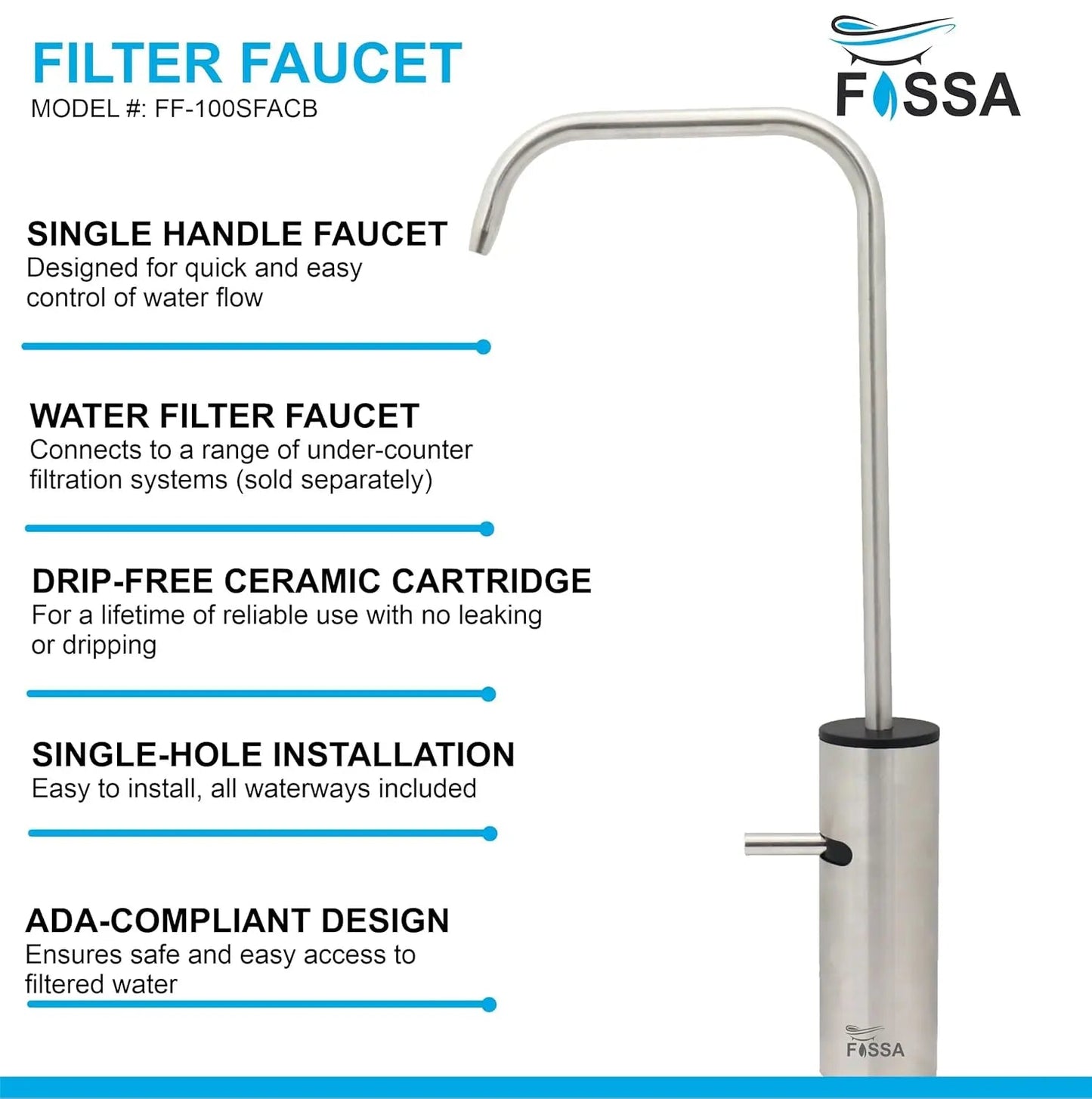 Fossa Opera L Bend RO Tap Kitchen Water Filter Faucet, 100% Lead-Free Drinking Water Faucet Stainless Steel Brushed Nickel Finish (Silver)-2