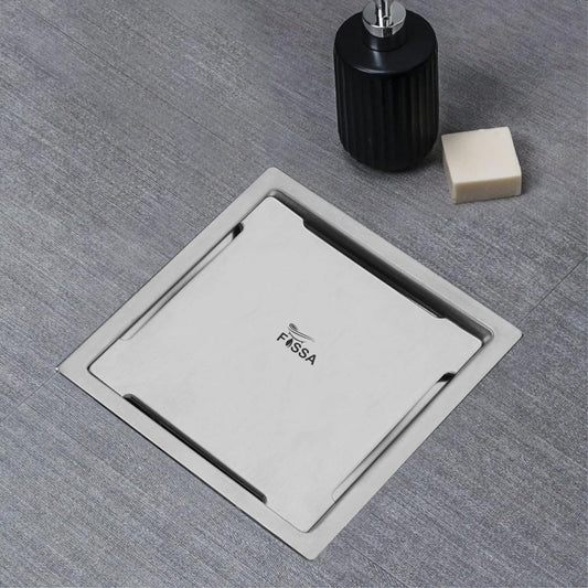 Fossa Flair 5"X5" Inch Floor Drain, Premium Stainless Steel, for Bathroom Grating Square Floor Drain Jali, Matte Finish-0