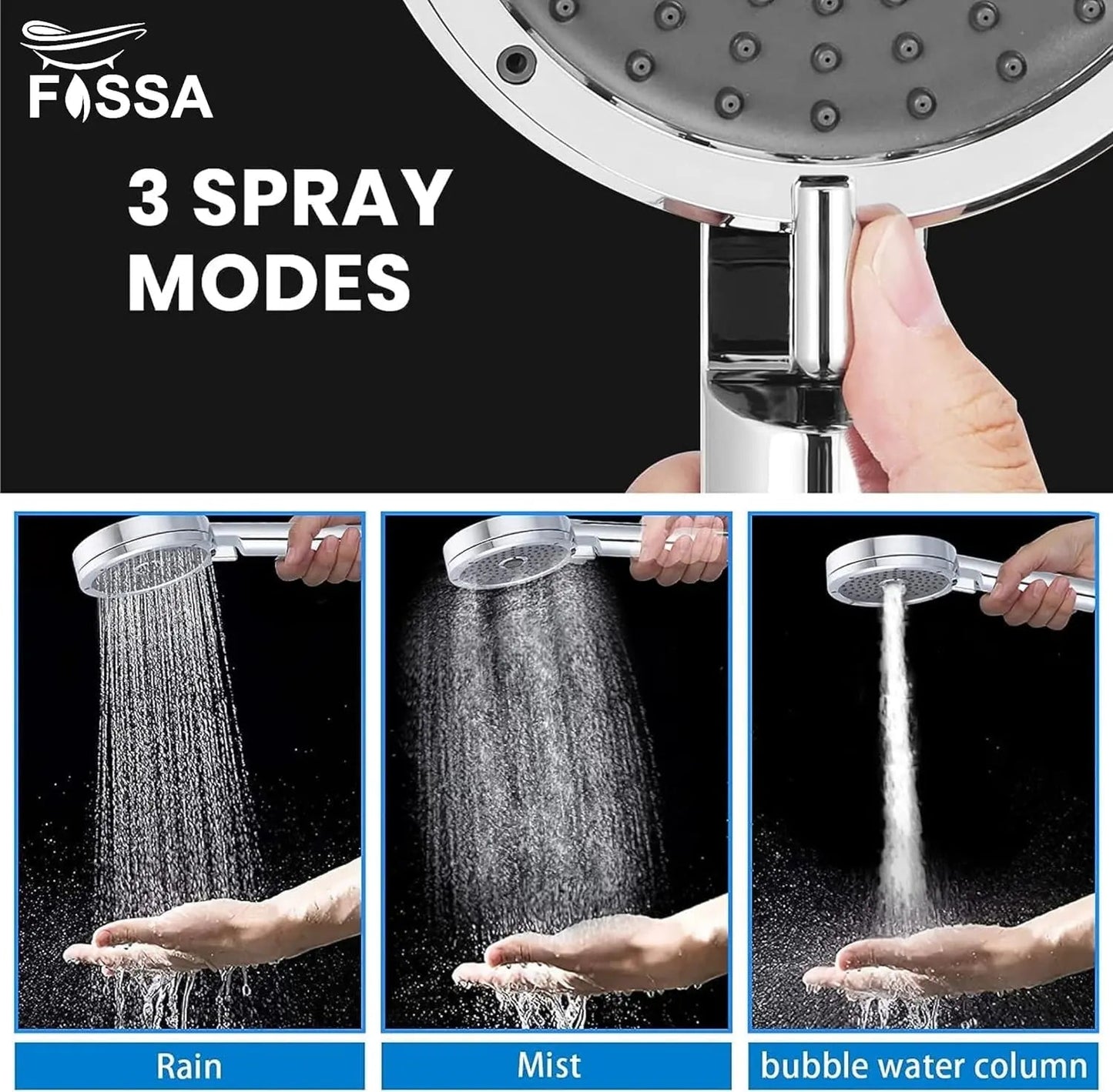 Fossa 5"x 5" Wondra 3-Spray Multifunction Hand Telephonic Shower Chrome Finish ( Only SHower Hadn )-4