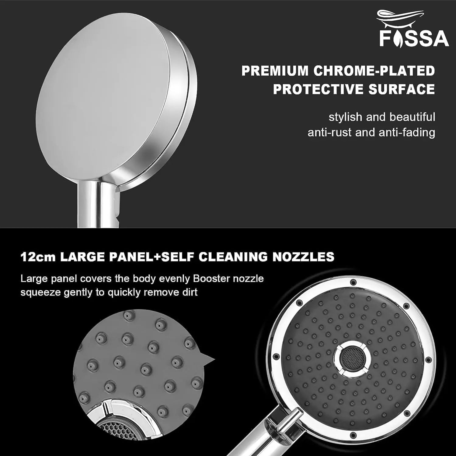 Fossa 5"x 5" Wondra 3-Spray Multifunction Hand Telephonic Shower Chrome Finish ( Only SHower Hadn )-3