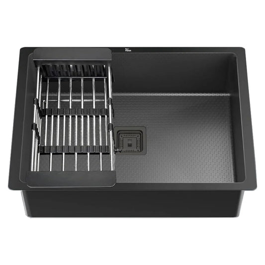 Fossa 20"x17"x09" Inch Single Bowl Honeycomb Embossed Kitchen Sink with Nano Coating (Black )-0