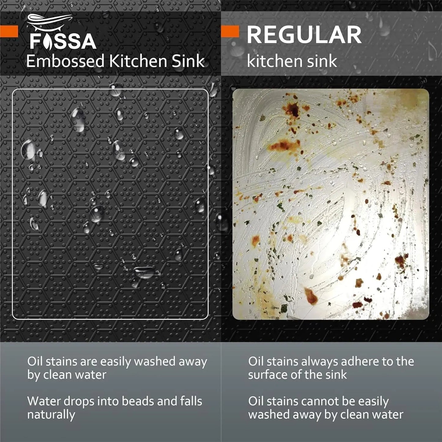 Fossa 20"x17"x09" Inch Single Bowl Honeycomb Embossed Kitchen Sink with Nano Coating (Black )-2