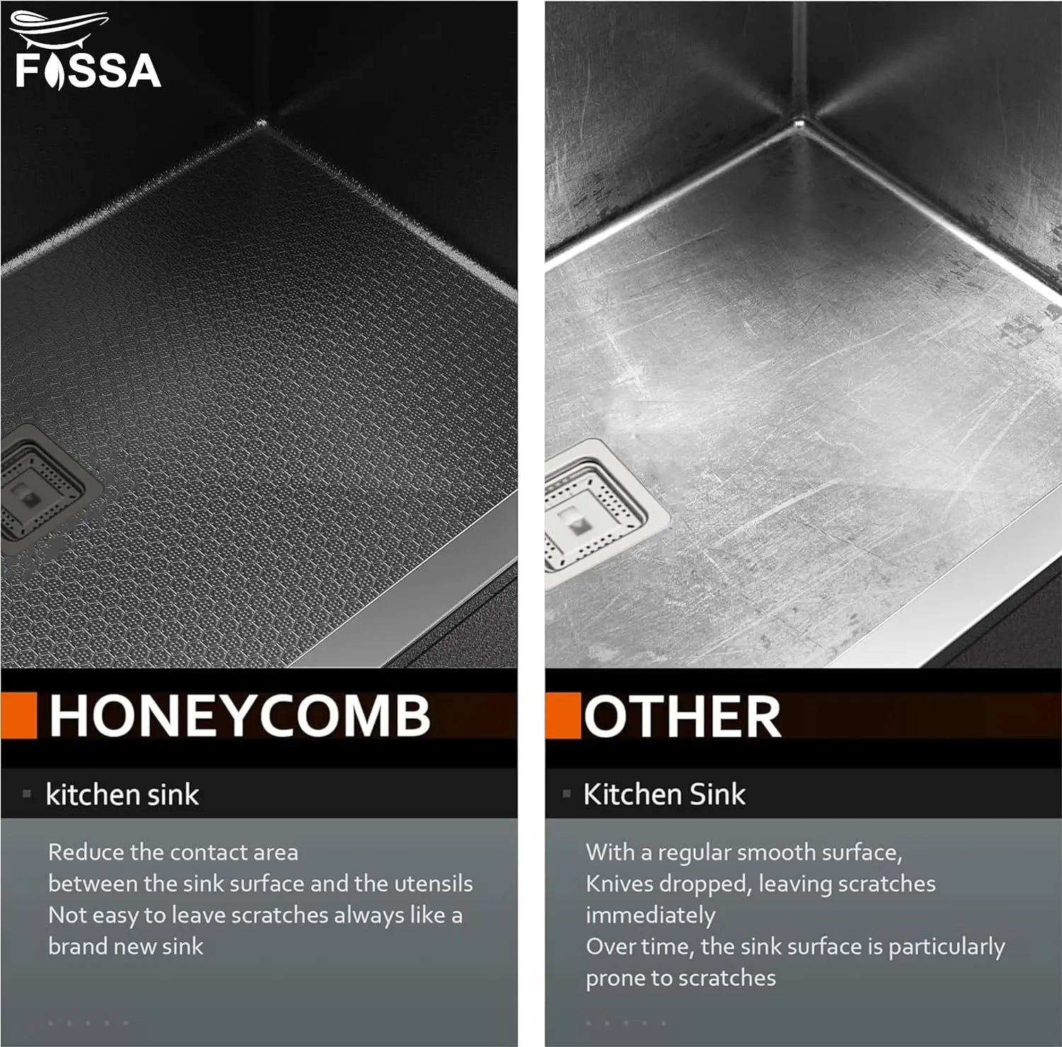 Fossa 20"x17"x09" Inch Single Bowl Honeycomb Embossed Kitchen Sink with Nano Coating (Black )-4