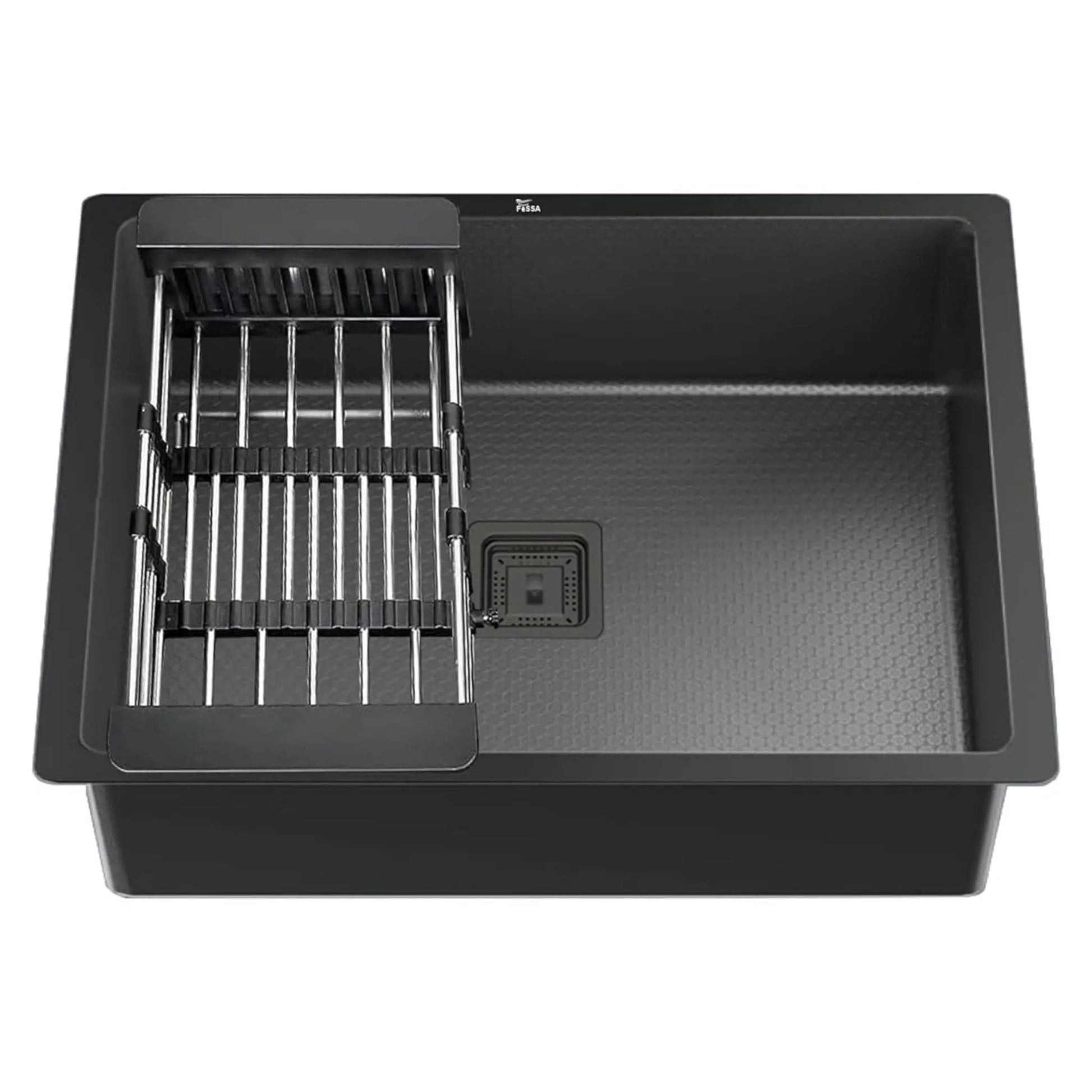 Fossa 22"x18"x09" Inch Single Bowl 304 Grade Honeycomb Embossed Kitchen Sink with Nano Coating (Black )-0