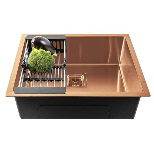 Fossa 24"x18"x10" Inch Single Bowl SS-304 Grade Stainless Steel Handmade Kitchen Sink Rose Gold-0