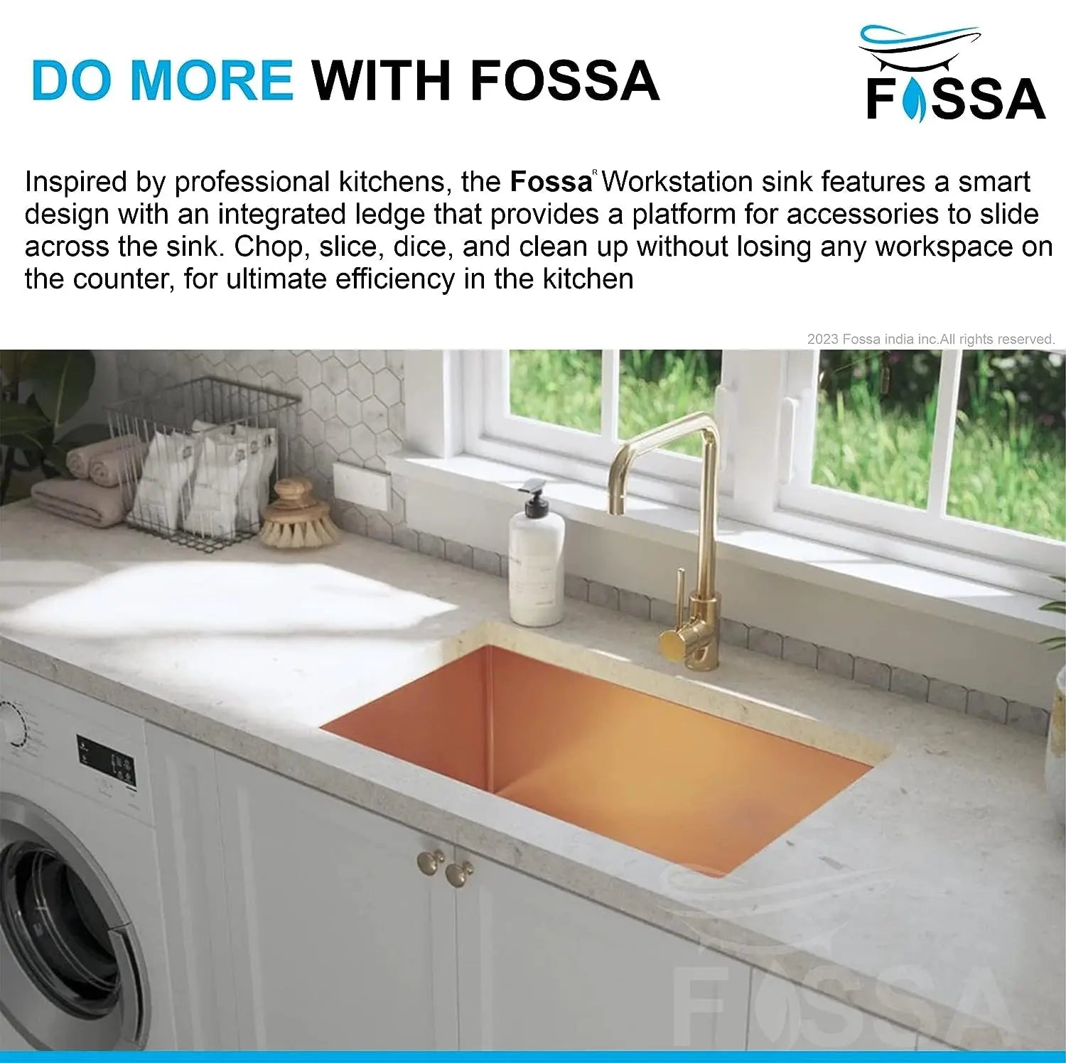 Fossa 24"x18"x10" Inch Single Bowl SS-304 Grade Stainless Steel Handmade Kitchen Sink Rose Gold-3