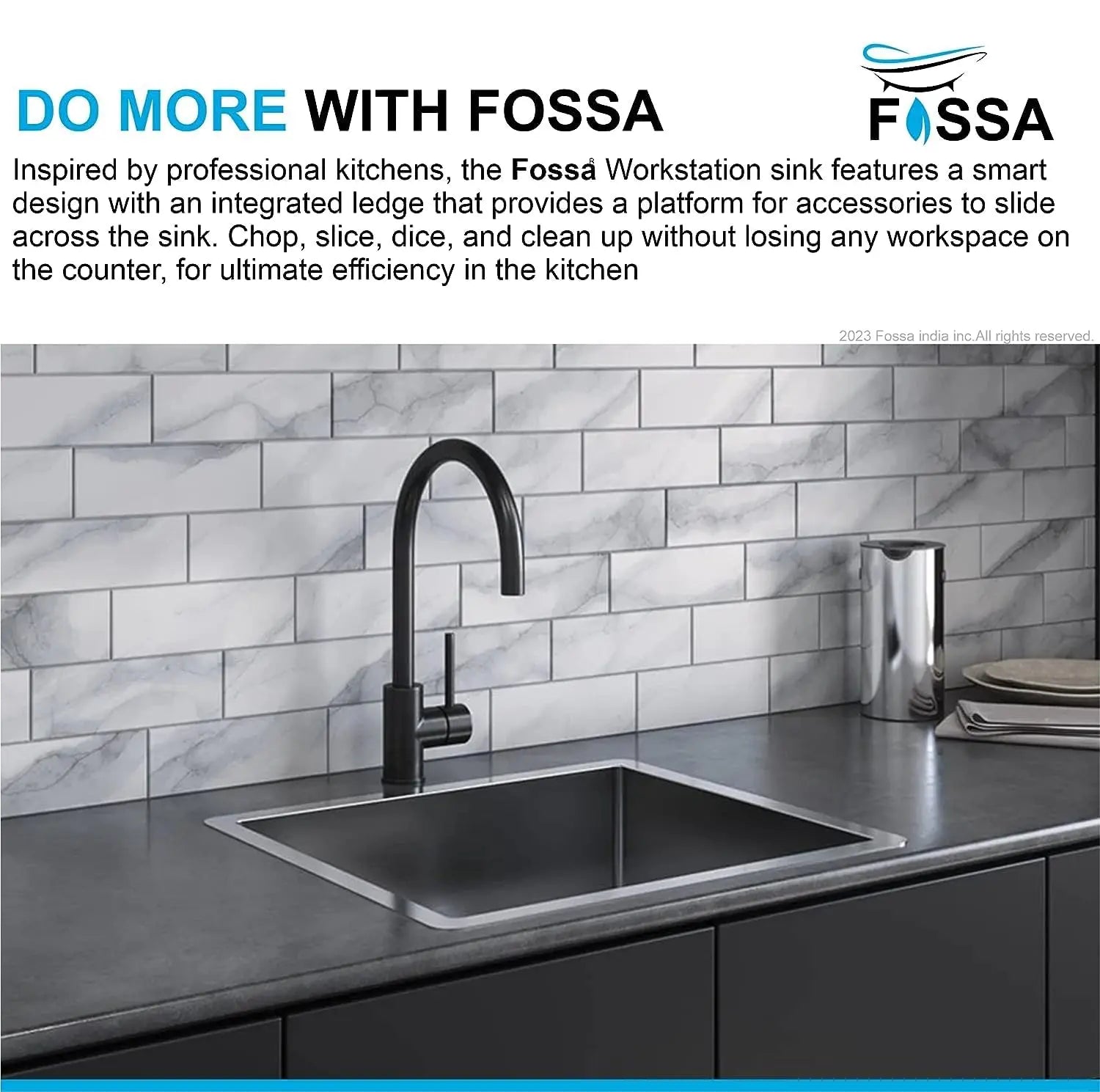 Fossa 27"x20"x10" Inch Single Bowl SS-304 Grade Stainless Steel Handmade Kitchen Sink Black-3