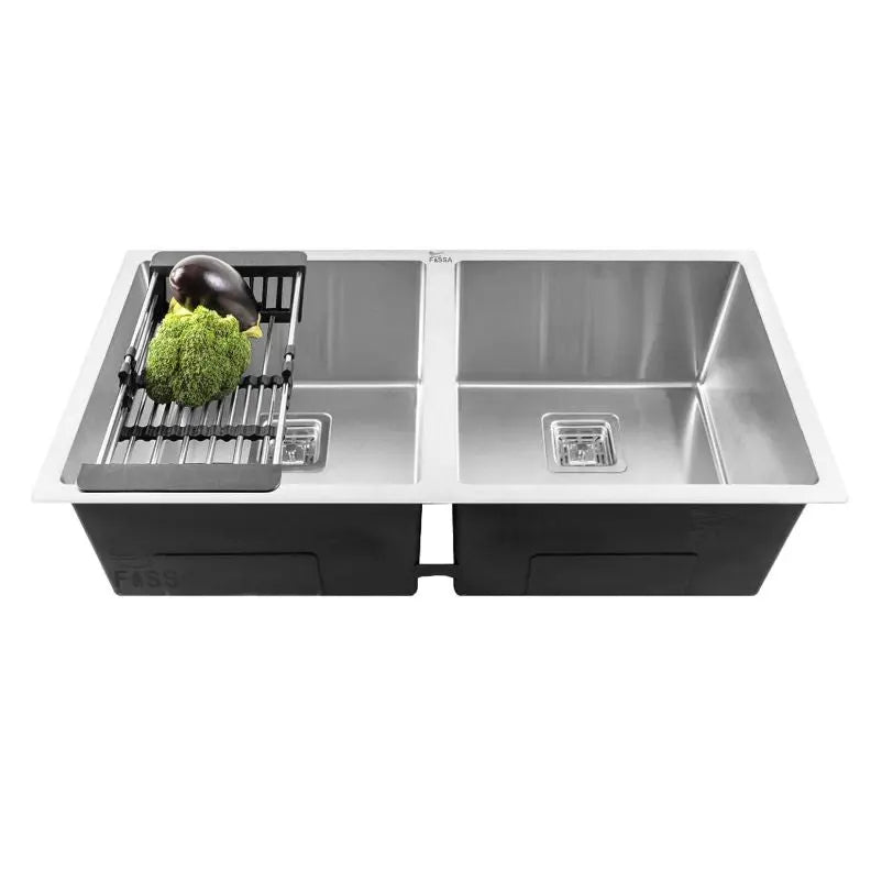 Fossa 32"x20"x10" Inch Double Bowl SS-304 Grade Stainless Steel Handmade Kitchen Sink Silver-0
