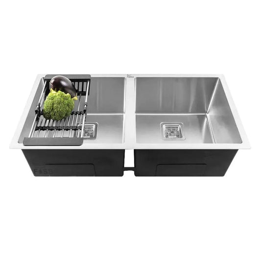 Fossa 32"x20"x10" Inch Double Bowl SS-304 Grade Stainless Steel Handmade Kitchen Sink Silver-0