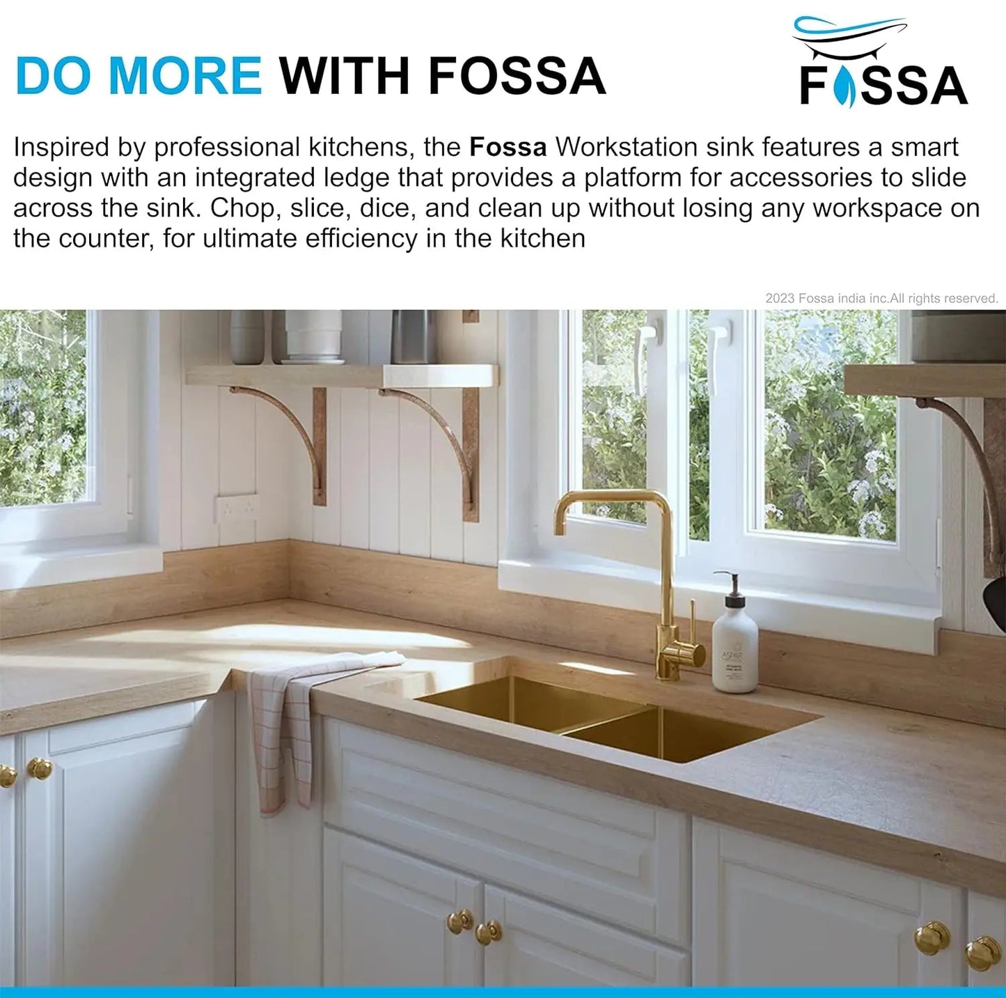 Fossa 37"x18"x10" Inch Double Bowl 304 Grade Handmade Kitchen Sink Gold-3