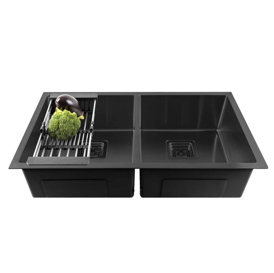 Fossa 37"x18"x10" Inch Double Bowl Honeycomb Embossed Kitchen Sink with Nano Coating (Black )-0