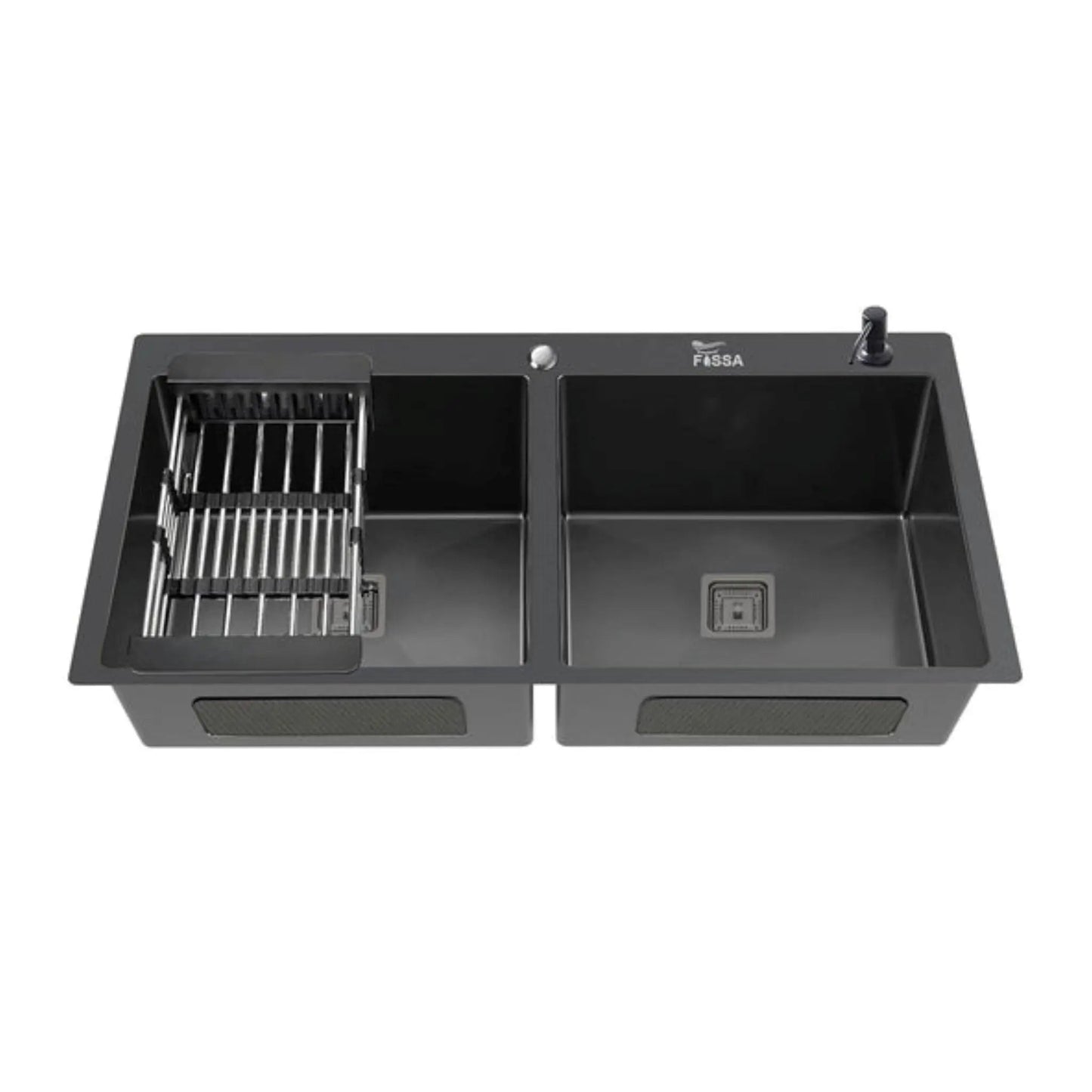 Fossa 37"x18"x10" Inch Double Bowl Tap Hole With Soap Dispenser Stainless steel Handmade Kitchen Sink ( Black )-0