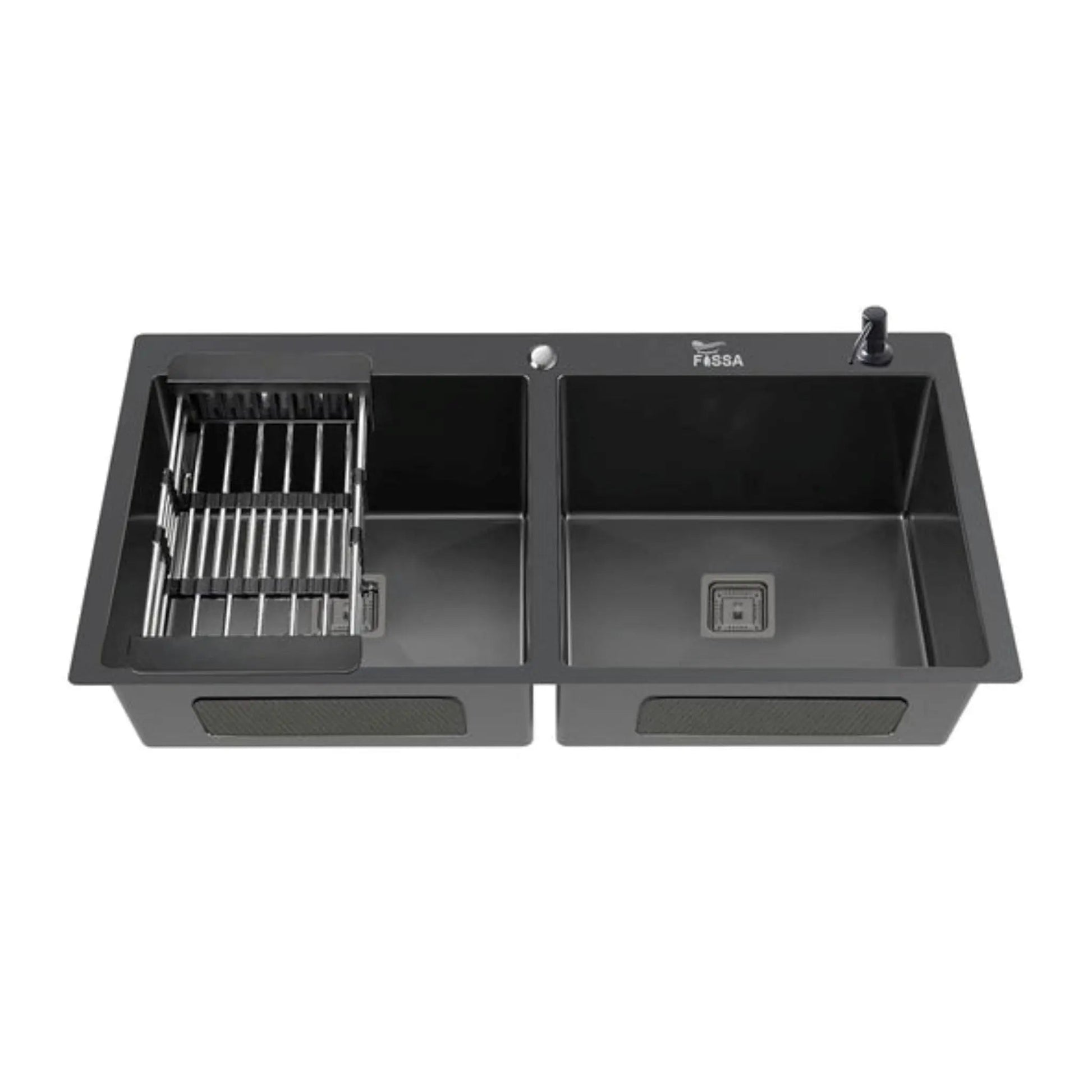 Fossa 37"x18"x10" Inch Double Bowl Tap Hole With Soap Dispenser Stainless steel Handmade Kitchen Sink ( Black )-0