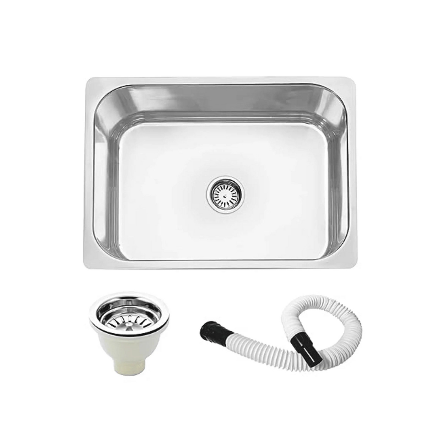 Fossa 22"x18"x08" inch Single Bowl Premium Stainless Steel Kitchen Sink With PVC Coupling Glossy Finish-0