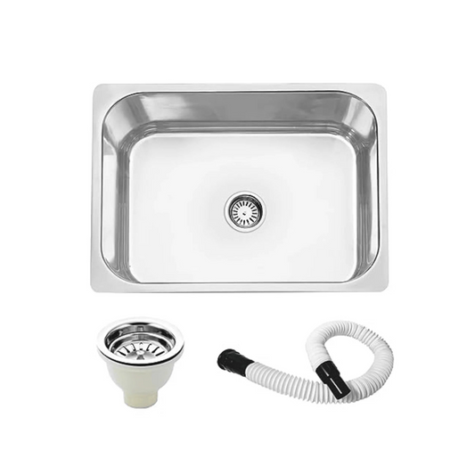 Fossa 22"x18"x08" inch Single Bowl Premium Stainless Steel Kitchen Sink With PVC Coupling Glossy Finish-0