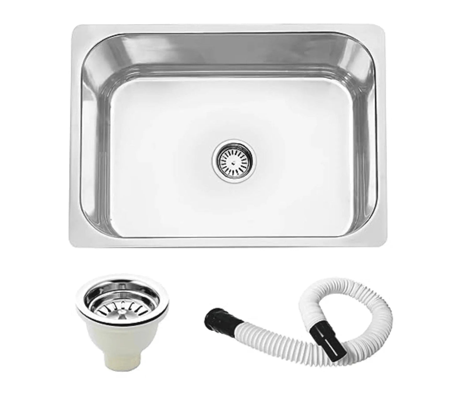 Fossa 24"x18"x08" inch Single Bowl Premium Stainless Steel Kitchen Sink With PVC Coupling Glossy Finish-0