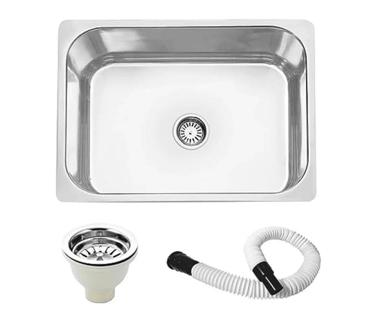 Fossa 24"x18"x08" inch Single Bowl Premium Stainless Steel Kitchen Sink With PVC Coupling Glossy Finish-0