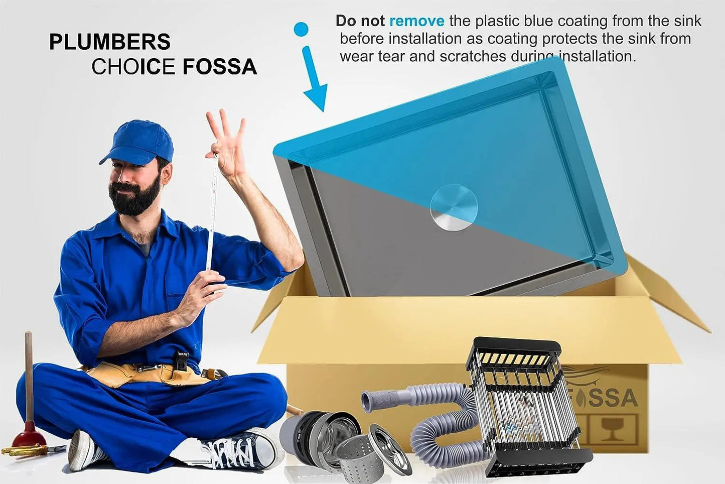 Fossa 24"x18"x10" Inch Single Bowl Premium Stainless Steel Handmade Kitchen Sink Round Coupling Matte Finish FS-04R Black-4