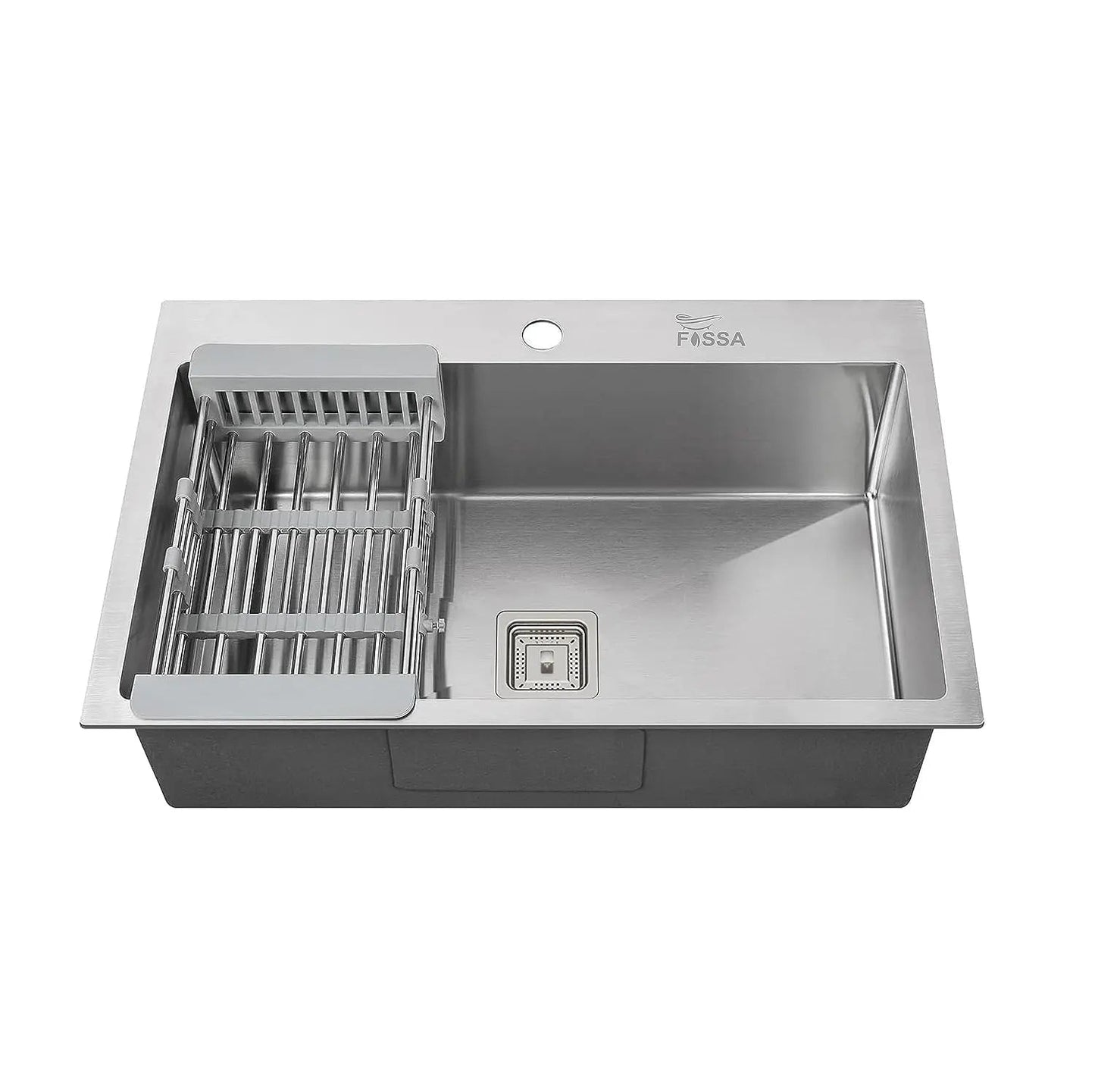 Fossa 24"x18"x10" Single Bowl with Tap Hole Premium Stainless Steel Handmade Kitchen Sink Matte Finish Silver-0
