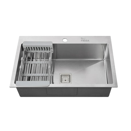 Fossa 24"x18"x10" Single Bowl with Tap Hole Premium Stainless Steel Handmade Kitchen Sink Matte Finish Silver-0