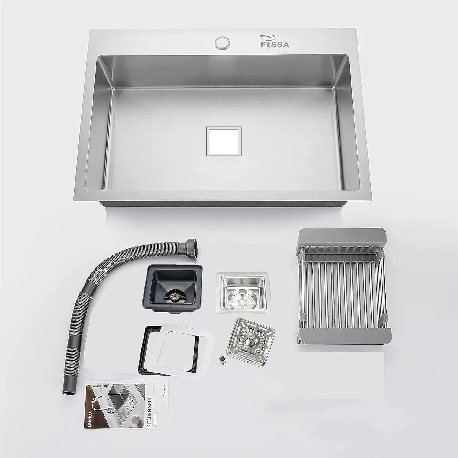 Fossa 24"x18"x10" Single Bowl with Tap Hole Premium Stainless Steel Handmade Kitchen Sink Matte Finish Silver-3