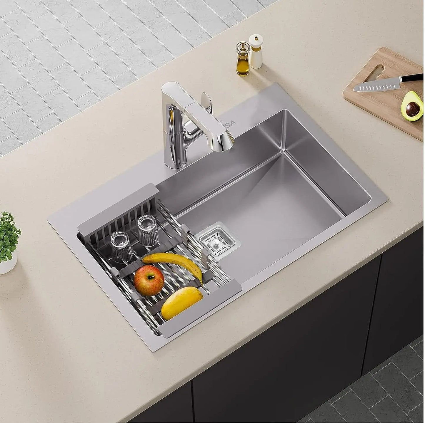 Fossa 24"x18"x10" Single Bowl with Tap Hole Premium Stainless Steel Handmade Kitchen Sink Matte Finish Silver-4