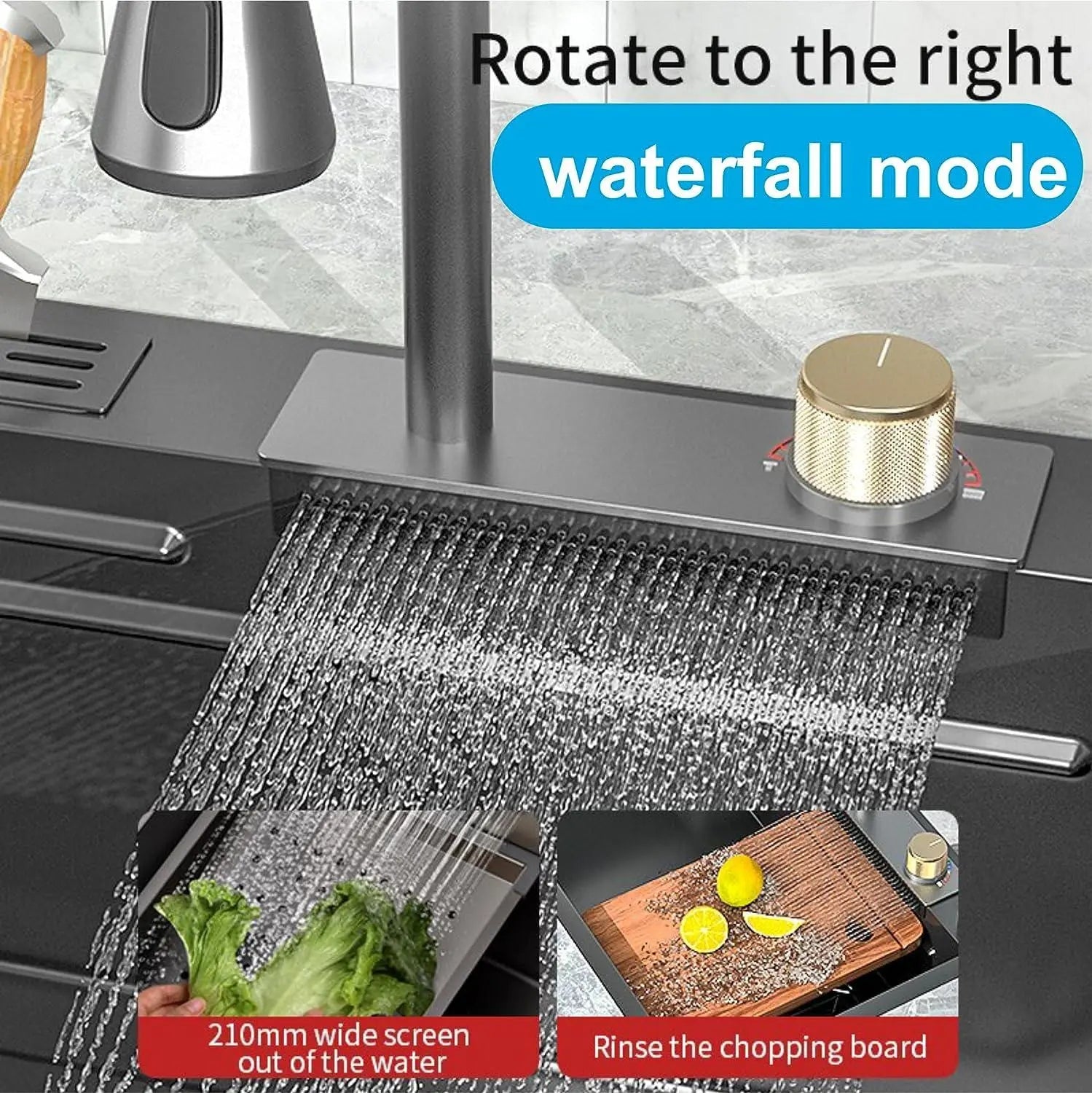 Fossa 30"x18"x10" inch Stainless Steel Premium Handmade Single Bowl WaterFall Kitchen Sink With Stand Matte Finish-2