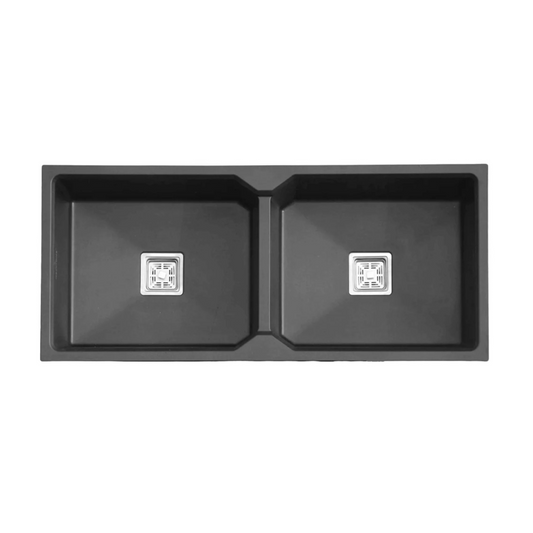 Fossa 37"x18"x10" inch Quartz Double Bowl Kitchen Sink ( Black )-0