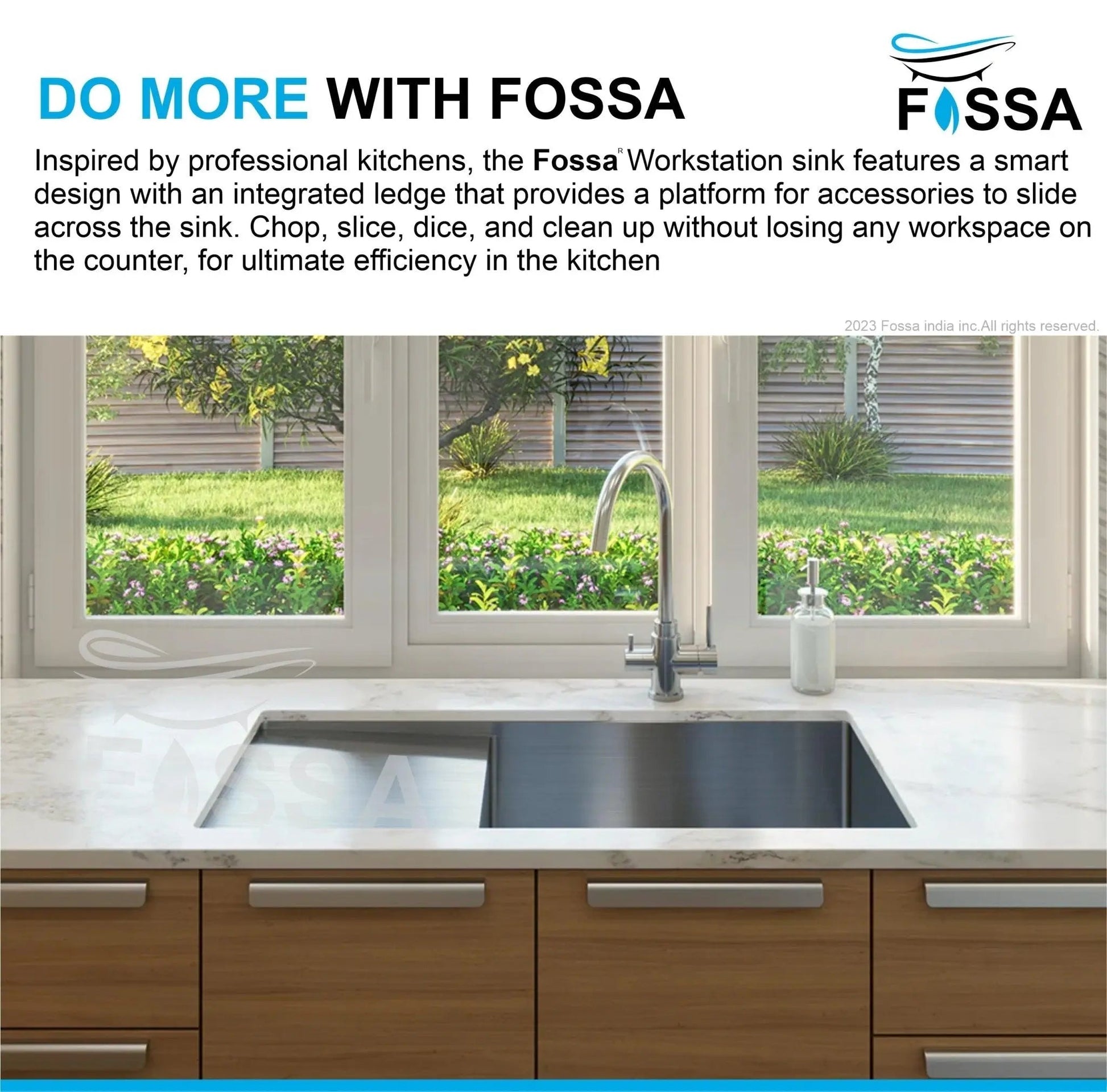 FOSSA 37"x18"x10" Inch Single Bowl With Drain Board Premium Handmade Kitchen Sink Silver-3