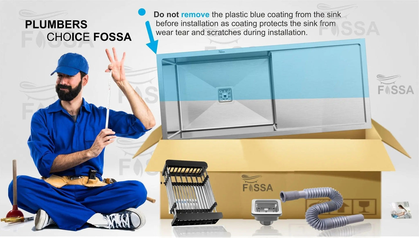 FOSSA 37"x18"x10" Inch Single Bowl With Drain Board Premium Handmade Kitchen Sink Silver-4
