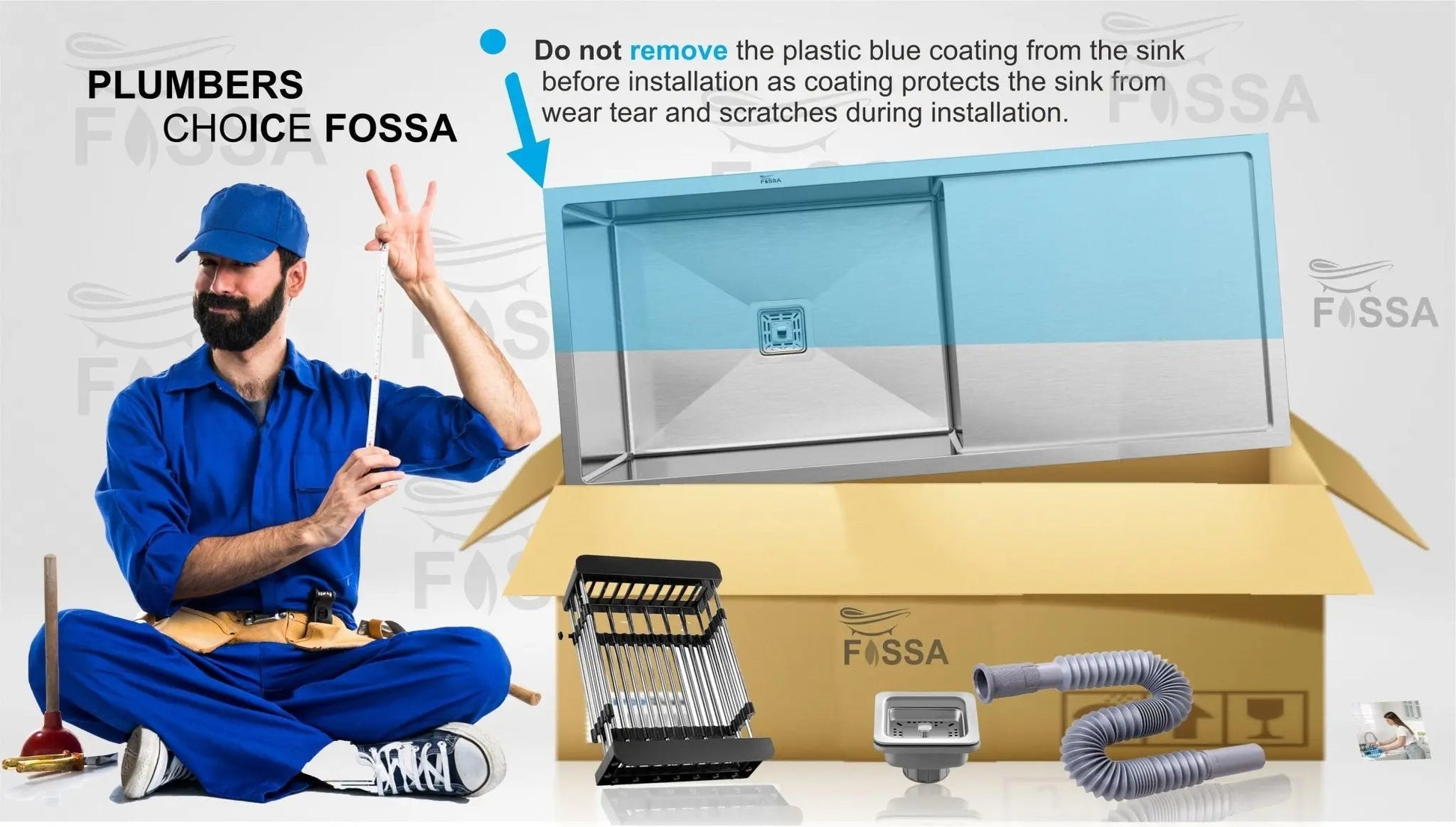 FOSSA 37"x18"x10" Inch Single Bowl With Drain Board Premium Handmade Kitchen Sink Silver-4