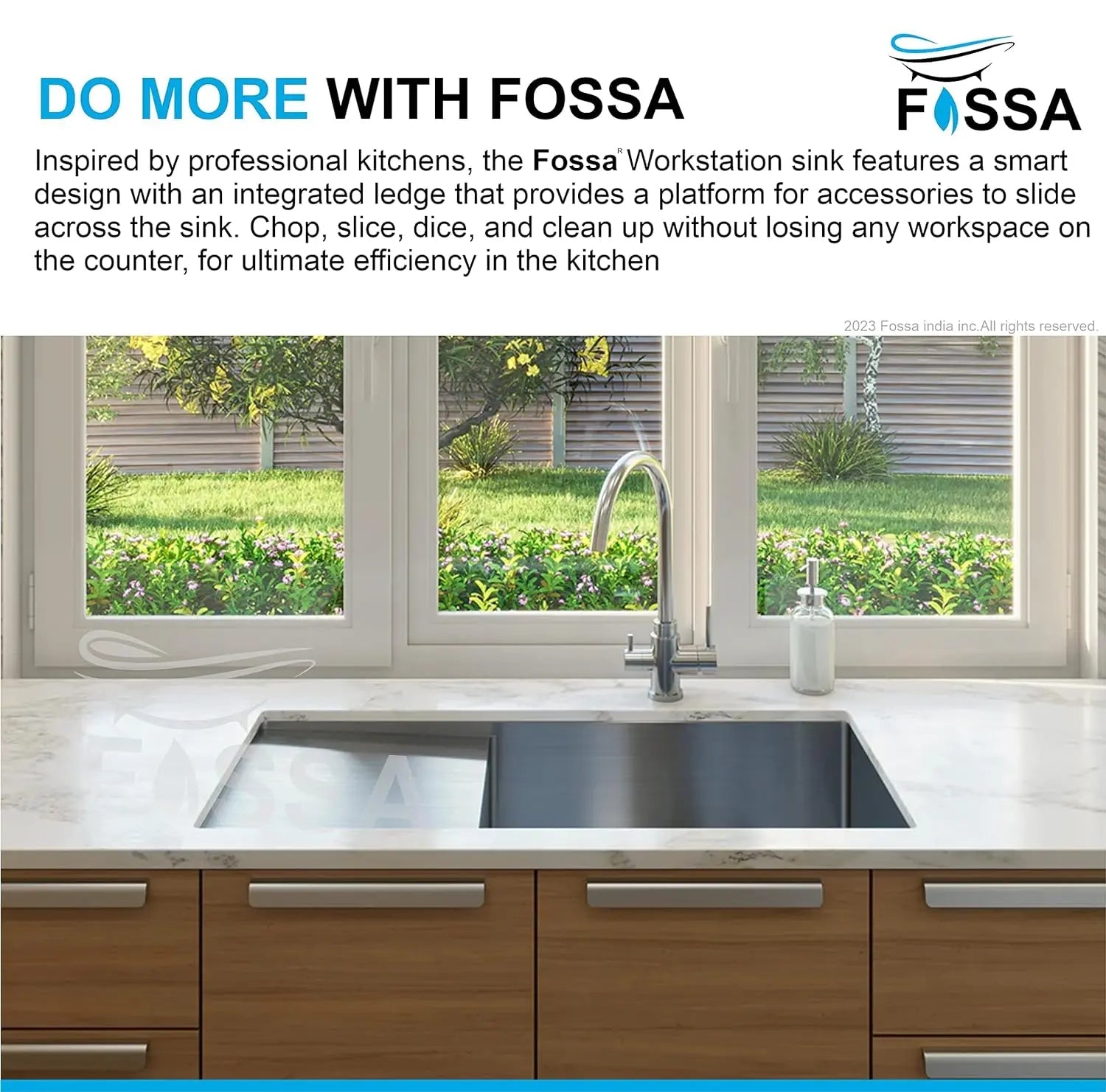 Fossa 40"x18"10" Inch Single Bowl With Drain Board SS-304 Grade Stainless Steel Handmade Kitchen Sink Matte Finish-3