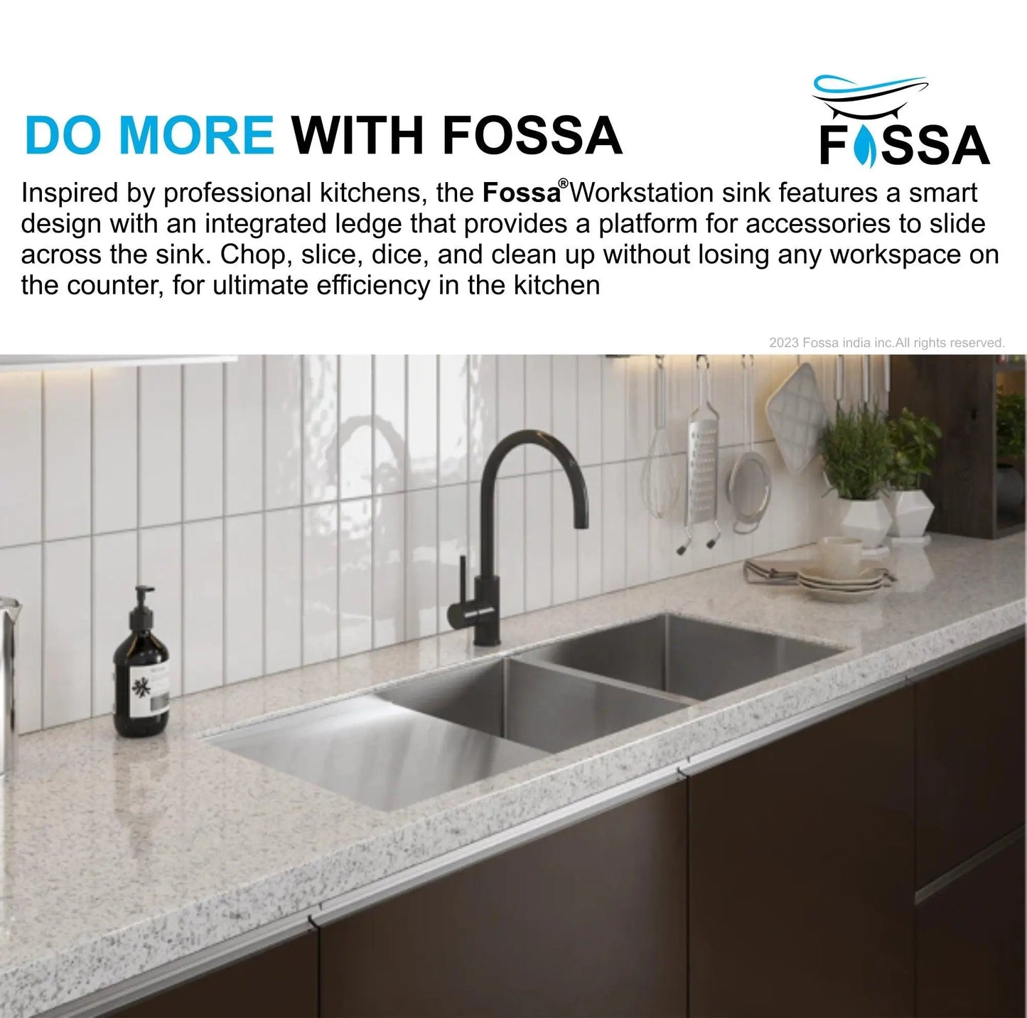Fossa 45"x20"x10" Inch Double Bowl With Drain Board Premium Stainless Steel Handmade Kitchen Sink Matte Finish-3
