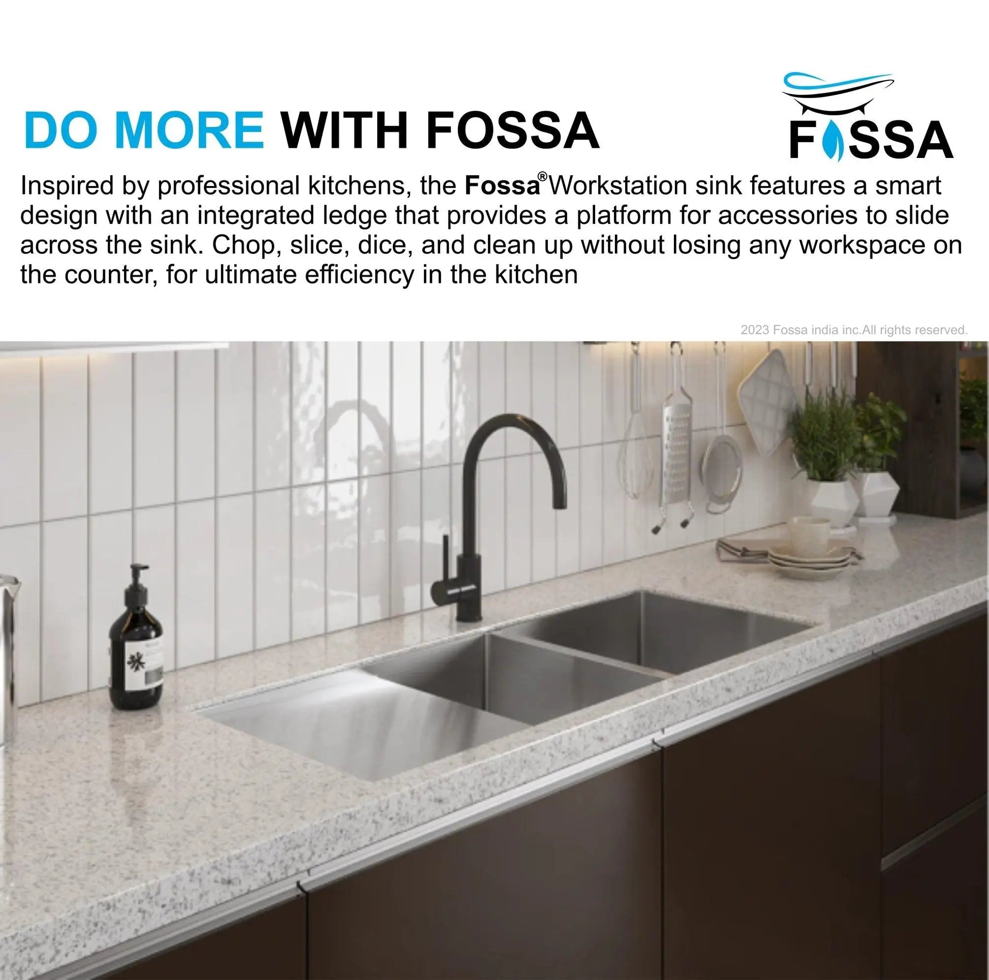 Fossa 45"x20"x10" Inch Double Bowl With Drain Board Premium Stainless Steel Handmade Kitchen Sink Matte Finish-3