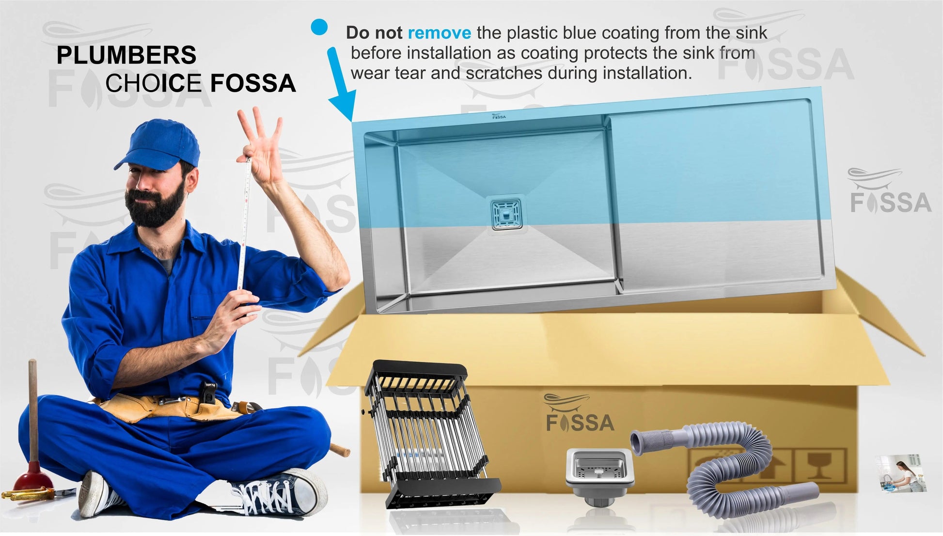 Fossa 45"x20"x10" Inch Single Bowl With Drain Board Premium Stainless Steel Handmade Kitchen Sink Matte Finish Silver-4