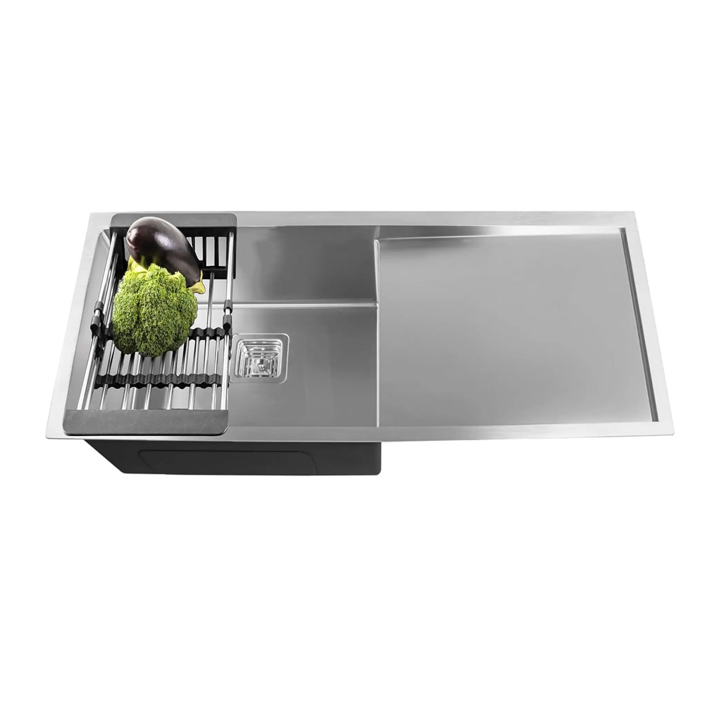Fossa 45"x20"x10" Inch Single Bowl With Drain Board Premium Stainless Steel Handmade Kitchen Sink Matte Finish Silver-0