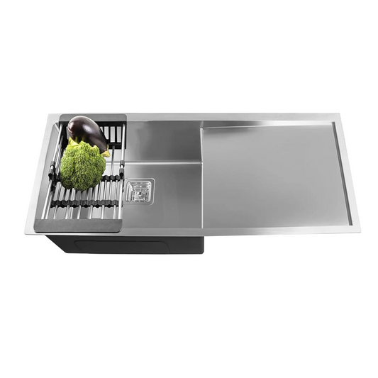 Fossa 45"x20"x10" Inch Single Bowl With Drain Board Premium Stainless Steel Handmade Kitchen Sink Matte Finish Silver-0