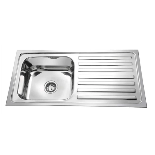 Fossa 45"x20"x10" inch Single Bowl With Drain Board Premium Stainless Steel Kitchen Sink With SS Coupling Glossy Finish-0