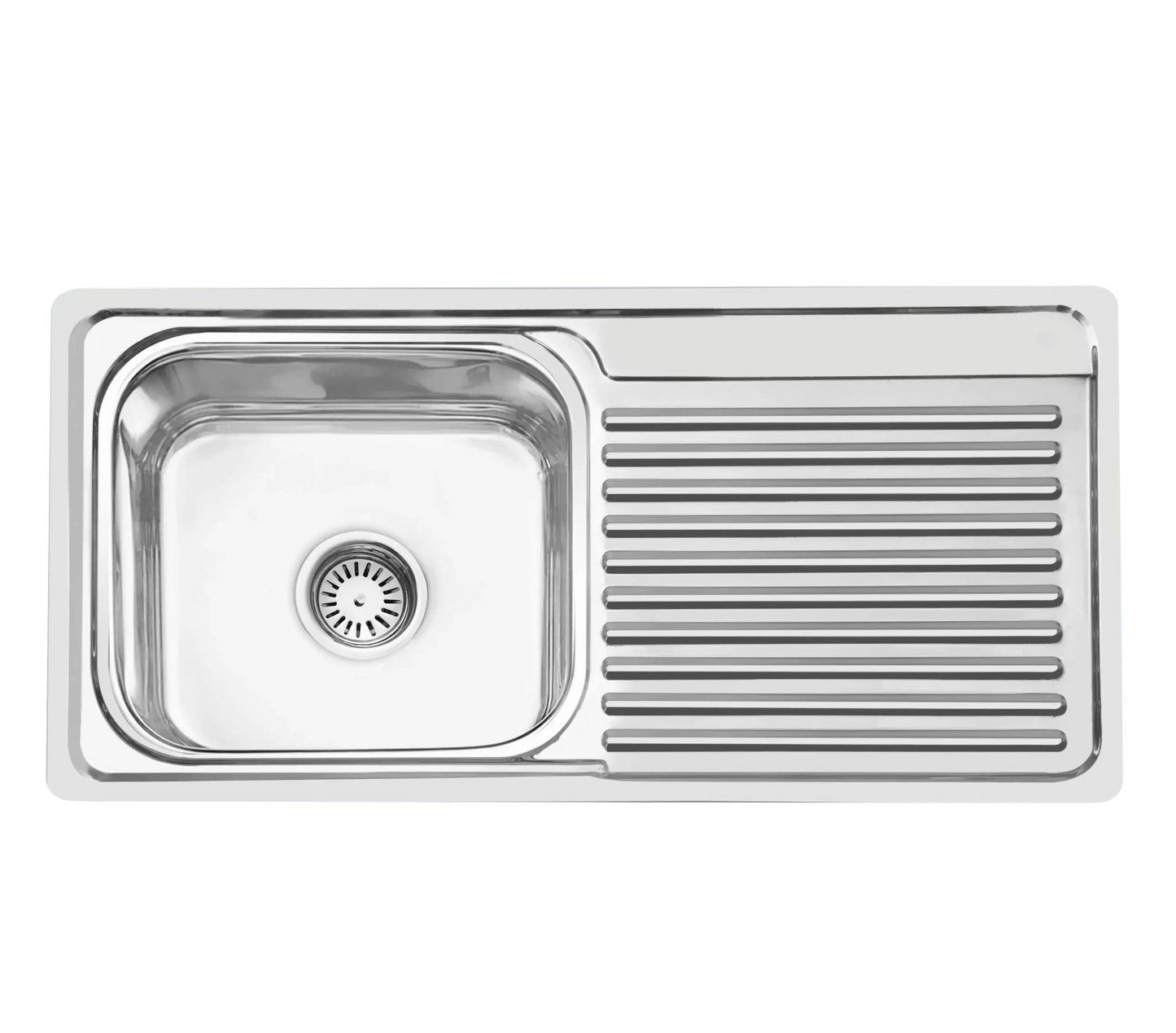 Fossa 45"x20"x10" inch Single Bowl With Drain Board 304 Grade Stainless Steel Kitchen Sink With SS Square Coupling Glossy Finish-0